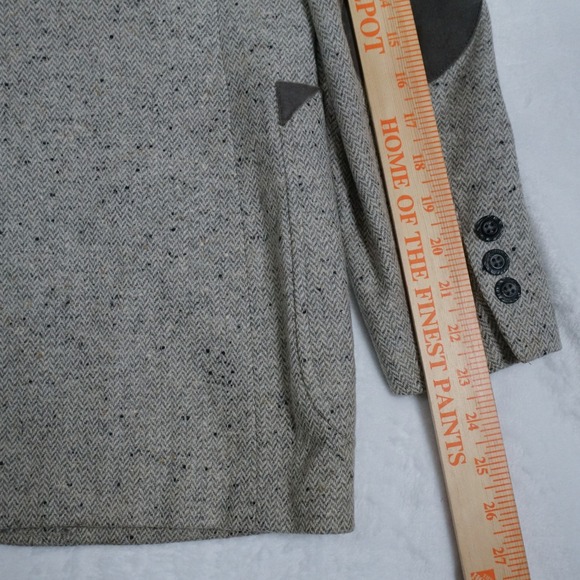Vintage Tweed Blazer 40R-42R Gray Herringbone Elbow Patch Union Made Academia - Picture 12 of 16